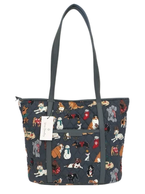 New NWT Vera Bradley Holiday Dogs Puppies Xmas Small Trimmed Tote Purse Gray Red - Image 1 of 4