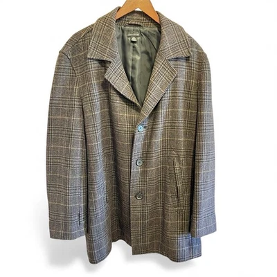 Structure Mens M Glen Plaid Wool Blend Overcoat Dark Academia Grandpacore Preppy - Image 1 of 4