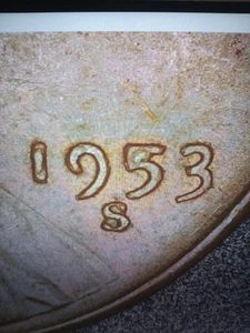 1953 S Lincoln Wheat Penny Cent - Filled "5" Die Chip Mint Error - Picture 1 of 3