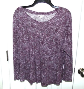 Lucky Brand Top Womens 1X Purple/Gray Paisley Lightweight Long Sleeve #1 - Picture 1 of 6