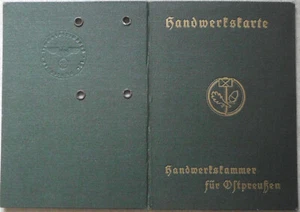 Handwerkskarte, Handwerkskammer für Ostpreußen, 1939. - Bild 1 von 2