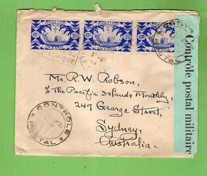 #D281. WORLD WAR II CENSORED LETTER ENVELOPE, TAHITI to SYDNEY - Picture 1 of 2