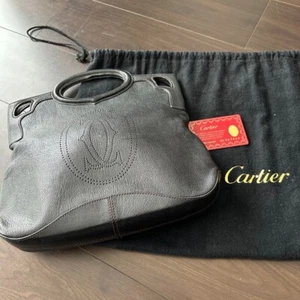 Borsa a mano Cartier Marcello in pelle con logo nera usata con custodia GIAPPONE - Foto 1 di 17