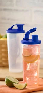 2 Tupperware durchsichtige große Becher 16 Unzen mit Flip Top blaue Dichtungen Set neu - Bild 1 von 7