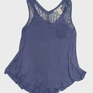 Camicetta smanicata American Rag donna taglia M blu pizzo tasche fluide alta bassa - Foto 1 di 6