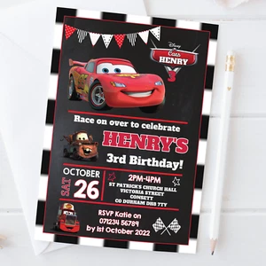 Personalisierte Disney Cars Geburtstag Party Einladungen Lightning McQueen Einladung x10 - Bild 1 von 4