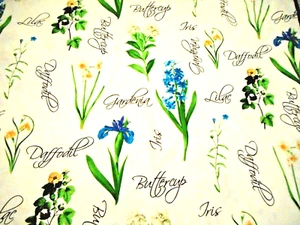 Quilt Fabric By Yard SALE Blue Yellow Grn Floral & Name Ivory Premium Cotton #PC - Picture 1 of 2
