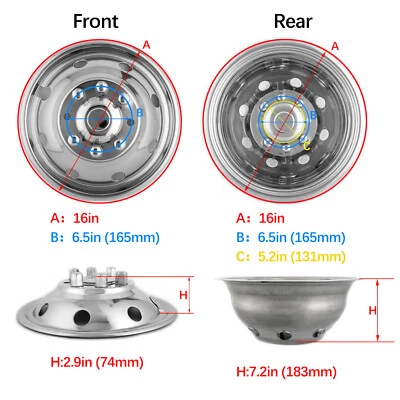 4pcs 16" Wheel Simulators 8 Lug Hubcaps for Ford F350 E350/E450 Dodge Ram 3500 - Image 1 of 4