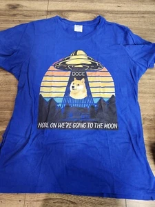Womens Blue Xl Doge Coin T Shirt - Picture 1 of 3