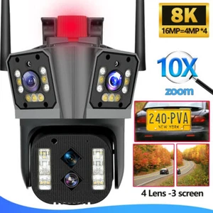 WiFi IP Security Camera 16MP 8K Four Lens 10X Zoom PTZ Auto Tracking CCTV Cam US - Picture 1 of 17