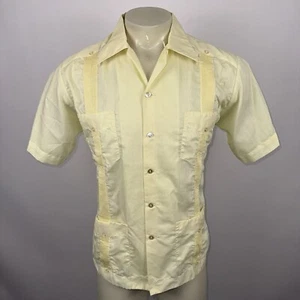 Vtg 60s 70s Guayabera Shirt Loop Collar Yucatan Wedding MCM Disco 40 Mens Medium - Picture 1 of 17