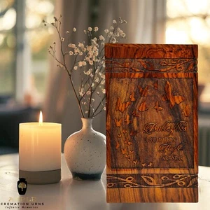 Cremation Urns for Human Ashes Adult Male Female, Wooden Carved Butterfly Urn... - Picture 1 of 8