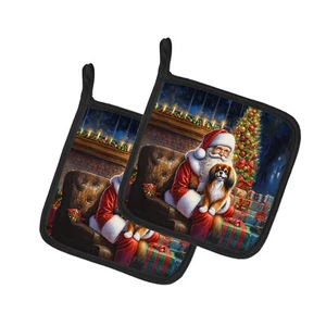 Tibetan Spaniel and Santa Claus Pair of Pot Holders DAC4162PTHD - Picture 1 of 3