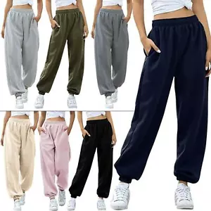 Womens Plain Joggers Sweatpants Fleece Tracksuit Jogging Bottoms Gym Sport Pants - Picture 1 of 126