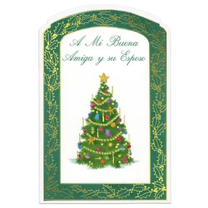 Tarjeta NAVIDAD ESPAÑOLA PARA AMIGA Y SU ESPOSO, Green Tree de Magic Moments +✉ - Imagen 1 de 5