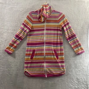 Lands' End Youth Full Zip Sweater Multicolor Medium Striped Long Sleeve Hood - Picture 1 of 8