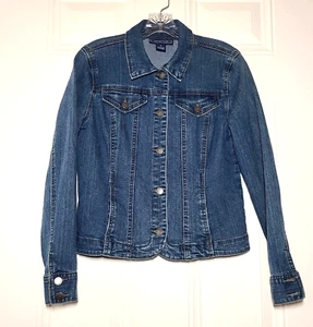 Charter Club Jean Shop Denim Jacket Size PS Blue Pockets Stretch Button Front - Picture 1 of 11