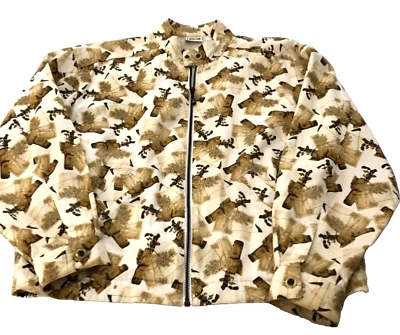 Line-Up for Sport Womens Golf Jacket Sz M Cream Brown Long Sleeve Golf Bag Print - Image 1 of 4