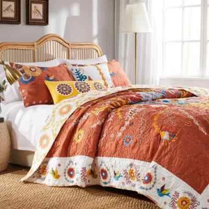 King Quilt Set Bedding Bohemian Burnt Orange Boho Shabby Chic Modern Farm 3Piece - Picture 1 of 24