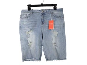 FLAMINGO Jean Shorts Women XL Light Wash Bermuda Distressed Cotton Blend 30-491 - Picture 1 of 12