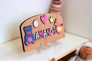 Wooden name puzzle for Toddler Girl with PEGS Design : Bear