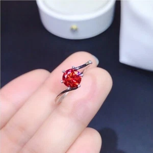 Platinum 925 Sterling Silver 1CT Pomegranate Red Adjustable Moissanite Ring - Picture 1 of 2