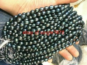 Natural 8-9mm Black Baroque Rice-shaped Pearl Loose Beads 14'' - Picture 1 of 12
