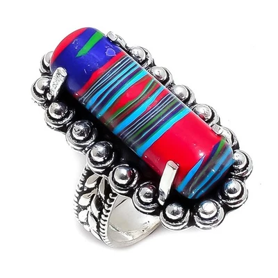 Anillo de plata de ley 925 con piedras preciosas de calílice arco iris tamaño 6,5 J927 Foto 1 de 4