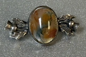 Vintage SHIPTONIA England Moss Agate Sterling 925 Brooch Pin (CJ) (J-5) - Picture 1 of 5