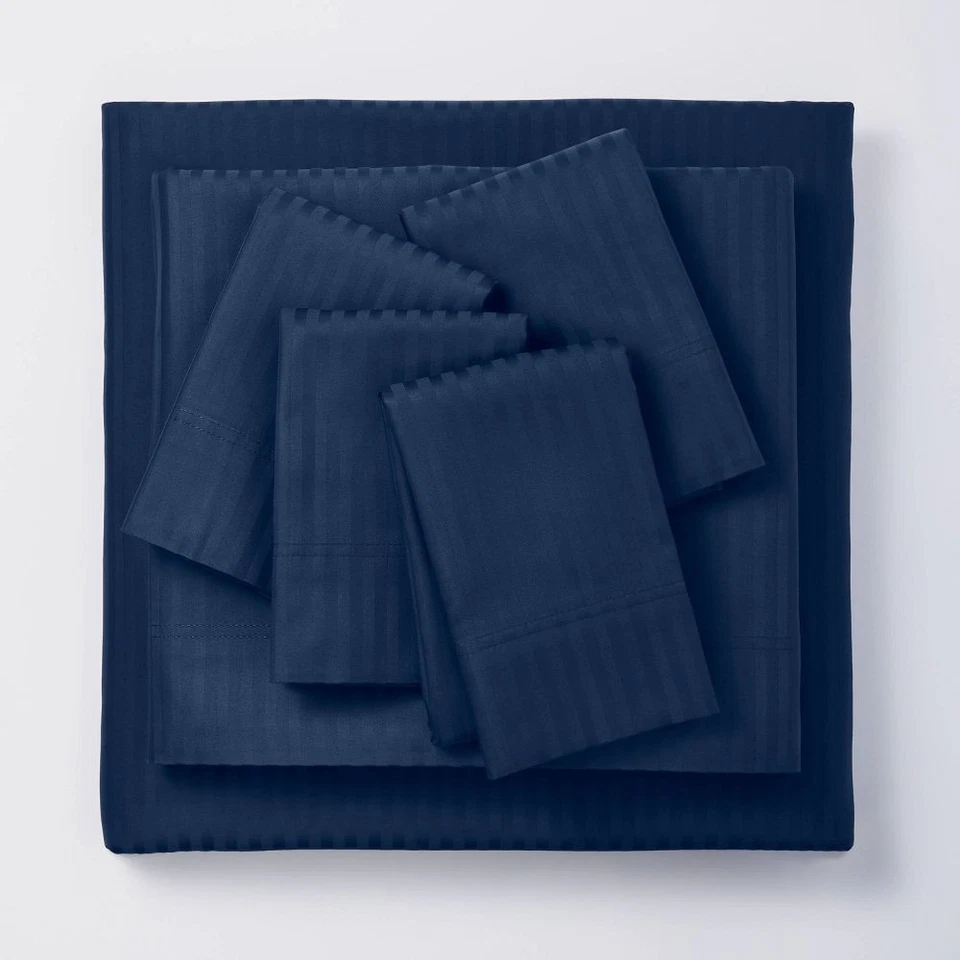 King 6pc 400 Thread Count Damask Solid Sheet Set Indigo - Threshold Signature