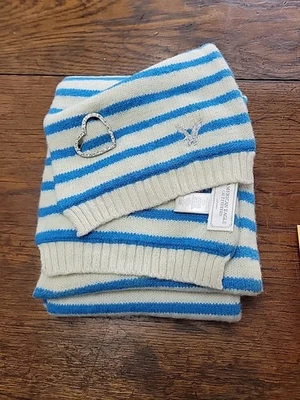 American Eagle Bufanda a Rayas Estrás Corazón Pin Blanco Azul Lana 7" X 68" Foto 1 de 4