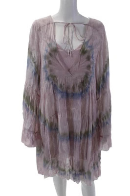 Vestido rosa Young Fabulous & Broke para mujer con teñido de marea cuello en V talla L Foto 1 de 4