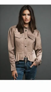 Free People Ballet Racer Ruffle Crop Fitted Velvet Jacket NWT Sz S - Picture 1 of 13