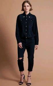 Oneteaspoon Fox Black Bluebird Utility Cotton Rip Knee Jumpsuit Size XXS NWT - Picture 1 of 16