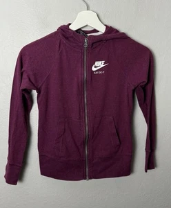 Nike Sweatshirt Girls Small 6/7 Full Zip Hoodie Gym Vintage Maroon - Picture 1 of 4