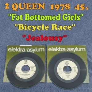 2 Queen 45s "Fat Bottomed Girls" "Bicycle Race" "Jealousy" ๐ธ Good Condition - Picture 1 of 3
