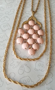 Pink Waterfall Vintage Trifari Gold Tone Triple Strand Necklace Signed - Picture 1 of 5