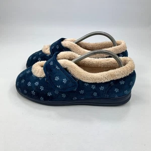 Cosyfeet ciabatte da donna extra larghe blu in pile floreale UK 9 ganci e passanti - Foto 1 di 14