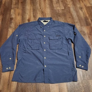 ExOfficio Large Long Sleeve Button Up Shirt Blue Hiking Fishing Outdoor Pockets - Picture 1 of 9