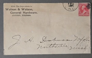 Clinton Illinois 1888 gedruckte Werbung Cover Watson Hardware nach Northville Mi B/S - Bild 1 von 2
