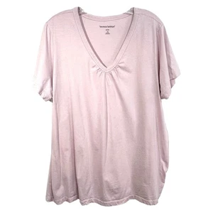 Woman Within Übergröße 22W 24W Top 1X V-Ausschnitt Tunika hellrosa Kurzarm 1575 - Bild 1 von 10