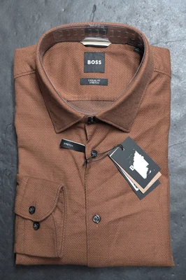 Hugo Boss Men's HAL Kent Casual Fit Rust Stretch Cotton Dress Shirt 39 15.5 - Image 1 of 4