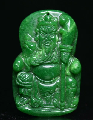 Colgante Amuleto Jadete Guan Yu Gong Yunchang Jade Verde Natural China Antigua 5,5 cm Foto 1 de 4