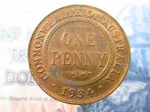AUSTRALIA 1 Penny 1934 Old Cleaned Melbourne Mint George V Coin h6860 - Picture 1 of 4
