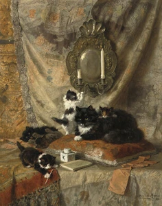 Henriette Ronner Knip Mother With Her Kittens Canvas Print 16 x 20  #4145 - Picture 1 of 4