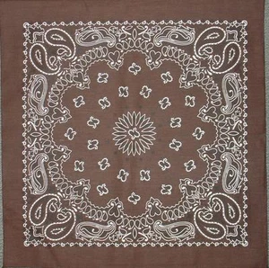 New 22" Brown Paisley Bandana Handkerchief Scarf 100% Cotton Made In USA - Picture 1 of 2