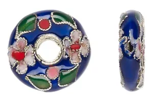 Perle, Cloisonné, 4 vergoldete Messing Kobaltblau 20x5mm Donut mit 0,9mm Bohrung - Bild 1 von 3