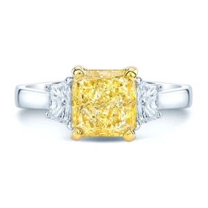 Fancy Light Yellow Radiant Trapezoid Diamond Platinum Engagement Ring GIA 2.47CT - Picture 1 of 4