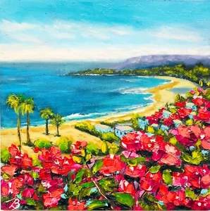 California Art Beach Painting Ocean Artwork Seascape Wall Art Oil 8 x 8" - Picture 1 of 11