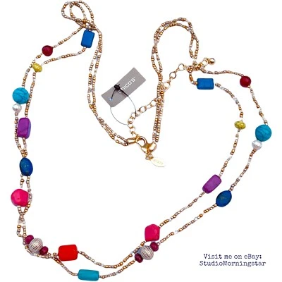 Chico's Colorblock Necklace Colored Stones Gold Tone Opera Length with tags - Image 1 of 4